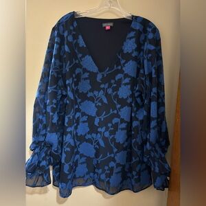 Vince Camuto Floral Black and Blue Blouse, XXL